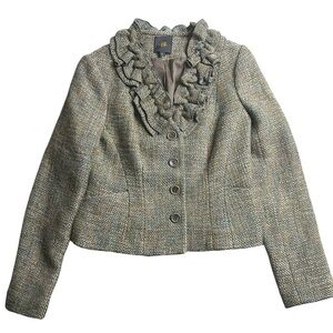 Outback Red OBR Women’s Tweed‎ Ruffle Collar Blazer Jacket Size 4